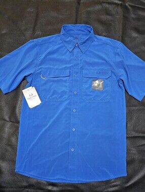 REALTREE Mens Fishing Guide Button Up Shirt Blue Short Sleeve UV 30+ Size Small
